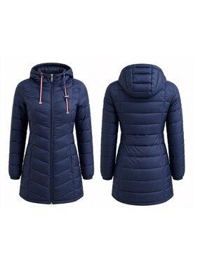 WOMEN TH TOMMY HILFIGER MID LENGTH PACKABLE NAVY BLUE DOWN JACKET COAT XS